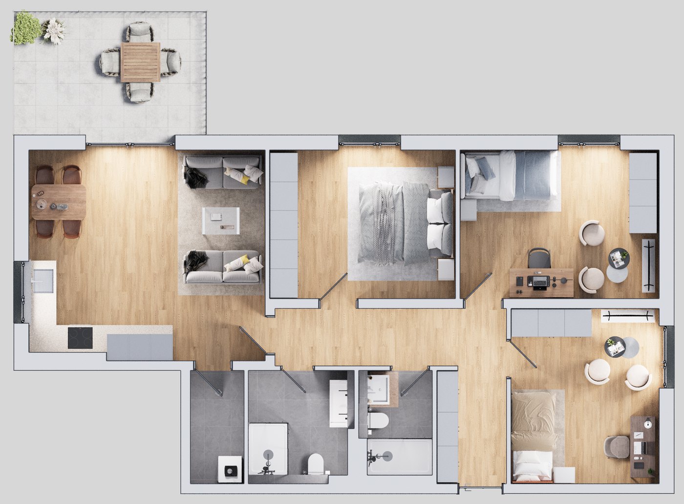 Grundriss der 4-Zimmer-Wohnung im UrbanDuo