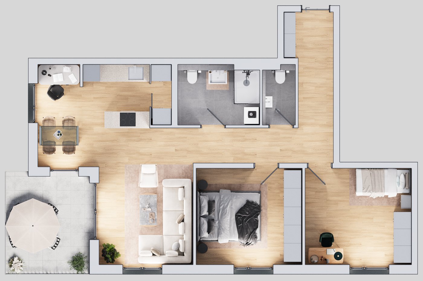 Grundriss einer 3-Zimmer-Wohnung im UrbanDuo
