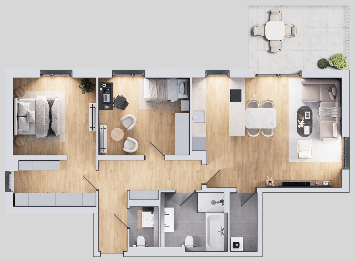 Grundriss einer 3,5-Zimmer-Wohnung im UrbanDuo